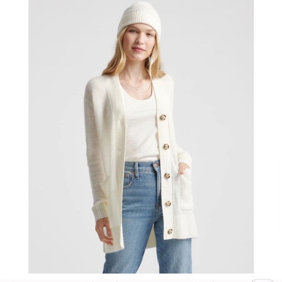 Quince Ivory Baby Alpaca-Merino Wool Oversized Cardigan sz XS Women's Button NWT - Picture 1 of 8